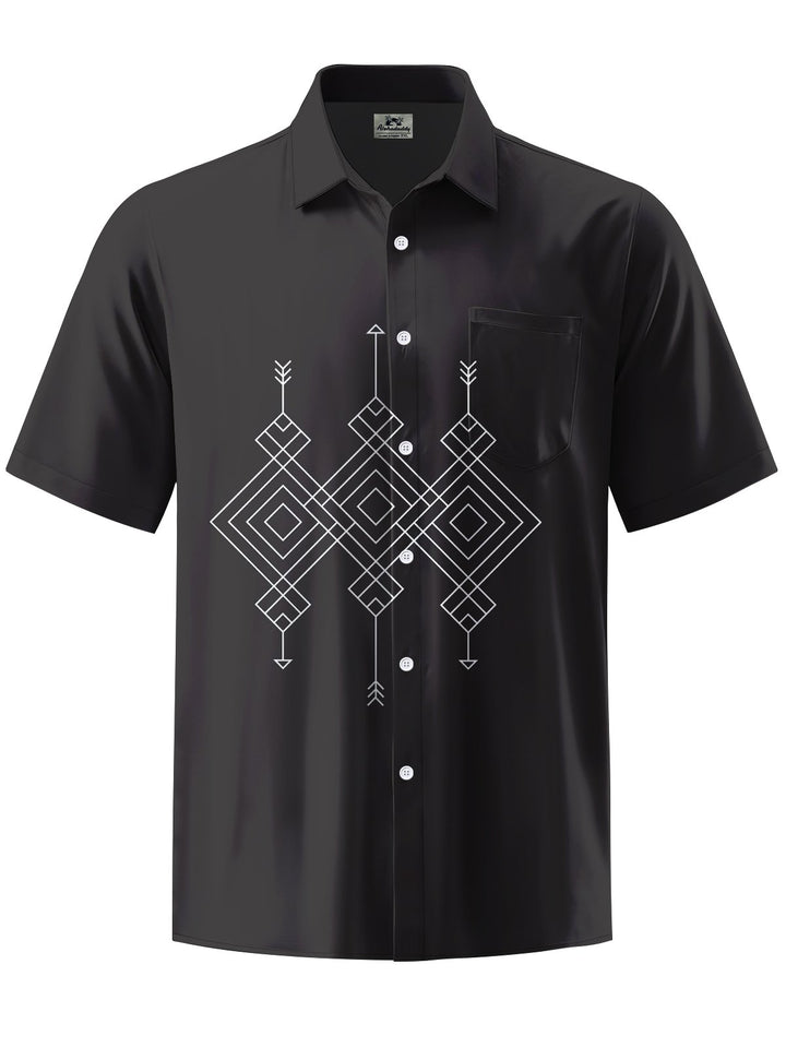 Alohadaddy® Casual Geometric Art Print Chest Pocket Men&