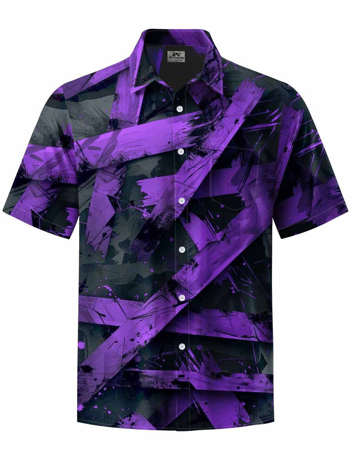 Alohadaddy® Casual Abstract Stripe Art Print Chest Pocket Men&