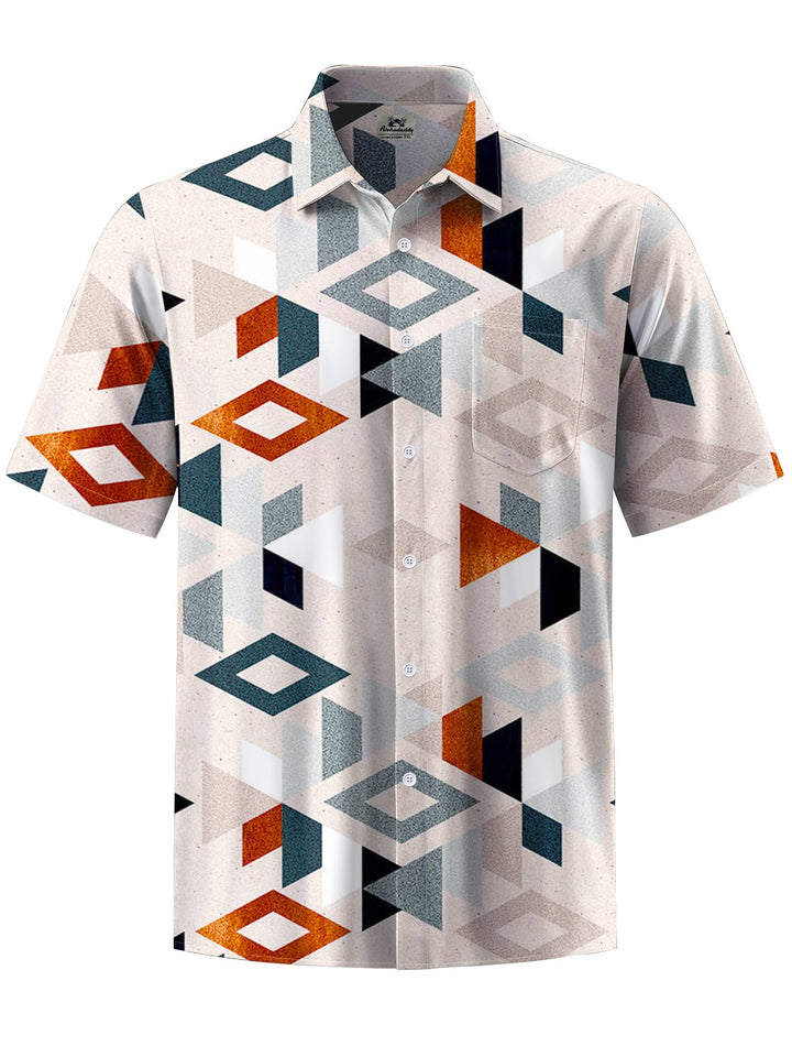 Alohadaddy® Casual Geometric Art Print Chest Pocket Stretch Men&