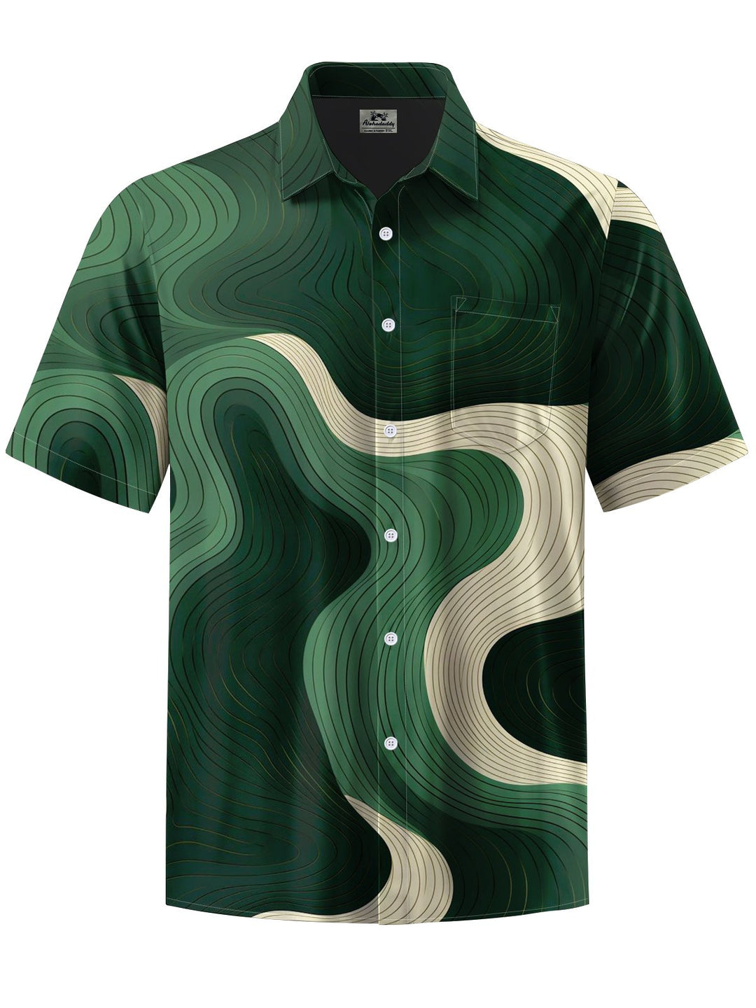 Alohadaddy® Casual Abstract Stripe Art Print Chest Pocket Men&