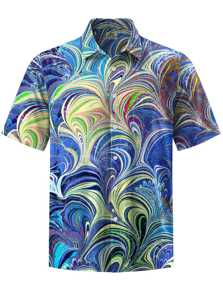 Alohadaddy® Casual Abstract Art Print Chest Pocket Stretch Men&