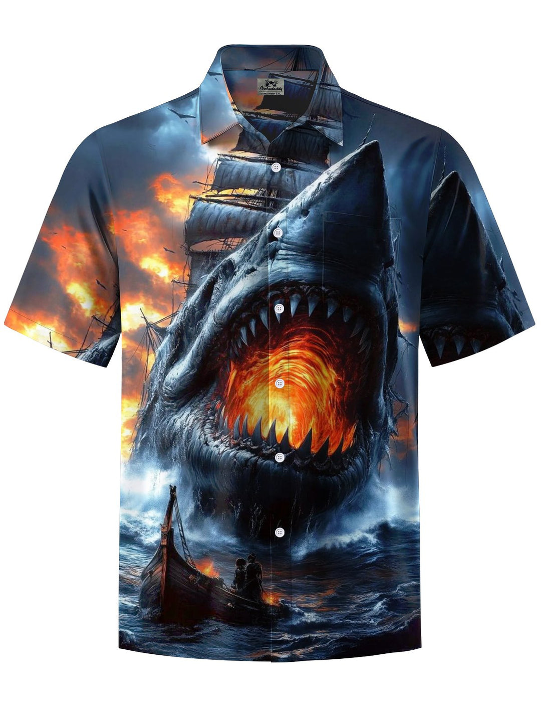 Alohadaddy® Casual Shark Pirate Ship Print Art Stretch Men&