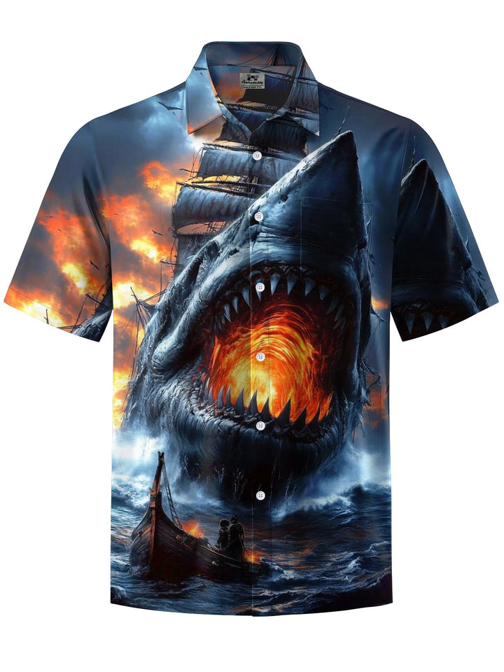 Alohadaddy® Casual Shark Pirate Ship Print Art Stretch Men&