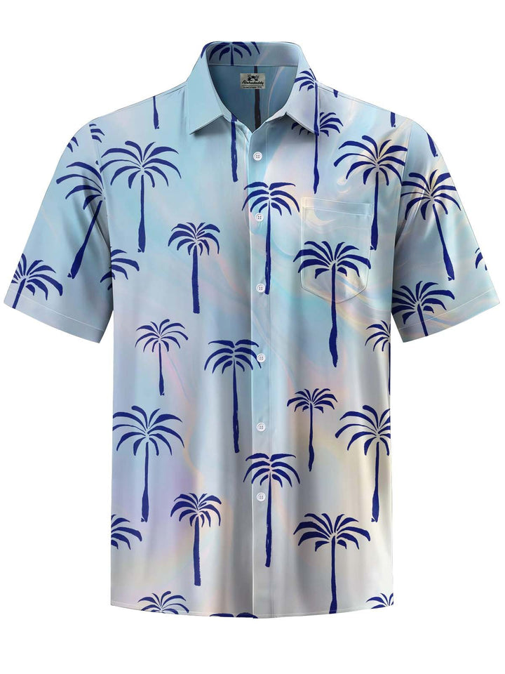 Alohadaddy® Hawaiian Palm Tree Art Print Chest Pocket Stretch Men&
