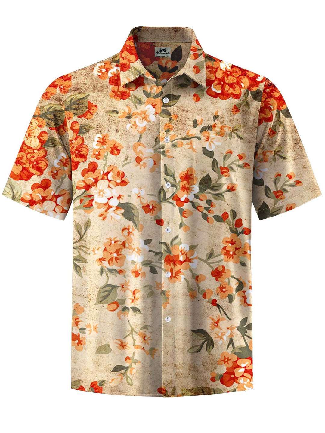 Alohadaddy® Vintage Floral Art Print Chest Pocket Stretch Men&