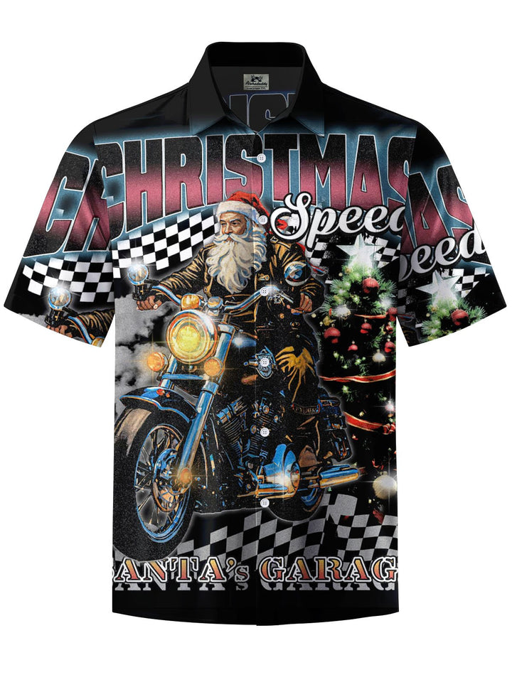 Alohadaddy® Vintage Santa Motorcycle Print Art Pocket Stretch Men&
