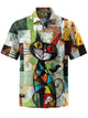 Alohadaddy® Vintage Geometric Acrylic Cat Print Art with Pockets and Stretch for Men's Short Sleeve Shirt