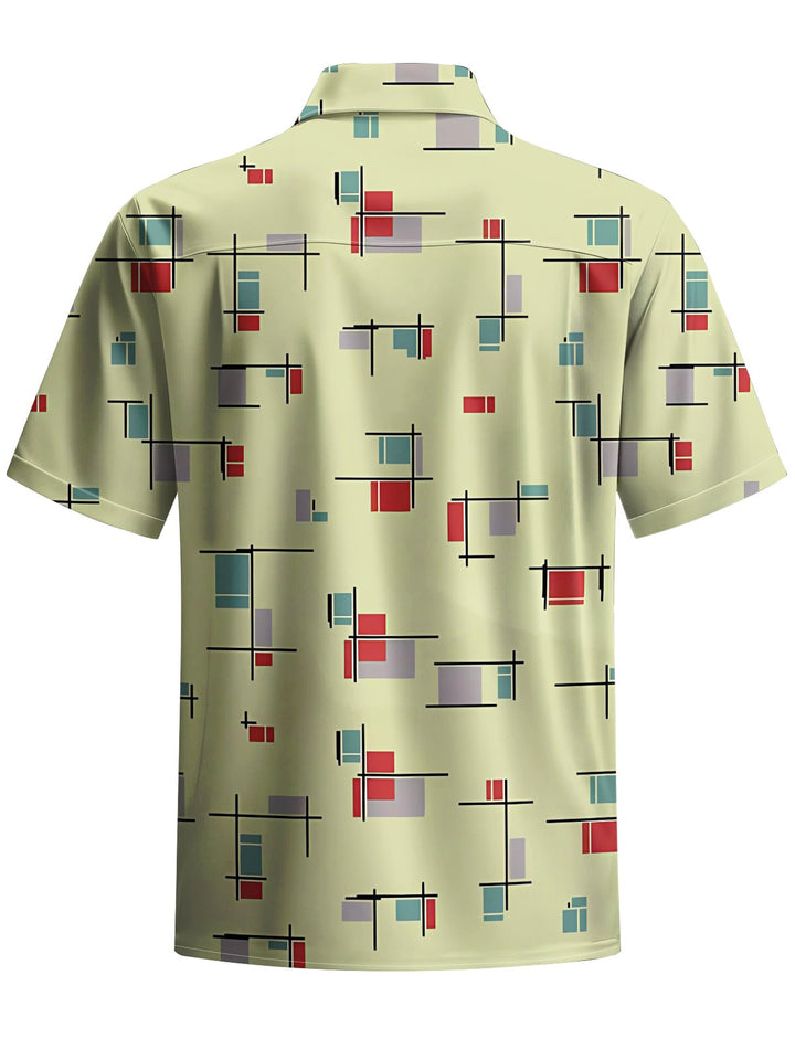 Alohadaddy® Retro Geometric Print Button Pocket Stretch Men&