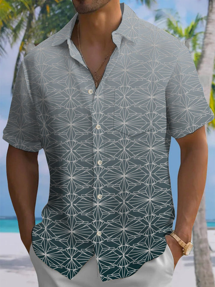 Alohadaddy® Casual Gradient Geometric Print Art Elastic Pocket Button Men&