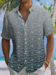 Alohadaddy® Casual Gradient Geometric Print Art Elastic Pocket Button Men's Short Sleeve Shirt Big & Tall