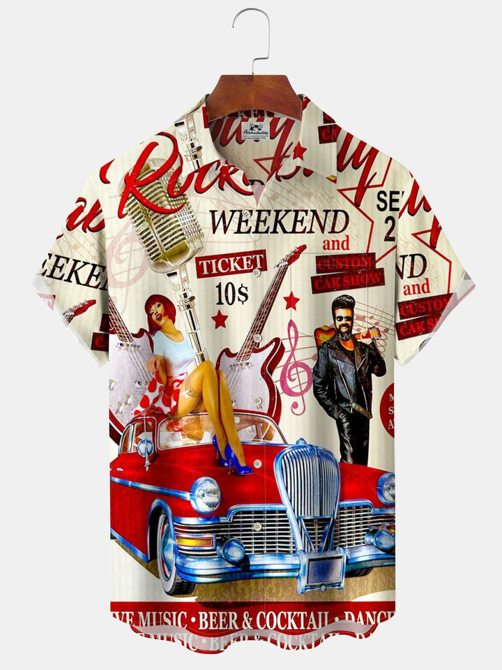 Alohadaddy® Vintage 50s Rock Car Print Pocket Stretch Men&