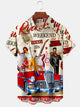 Alohadaddy® Vintage 50s Rock Car Print Pocket Stretch Men's Short Sleeve Shirt Big & Tall