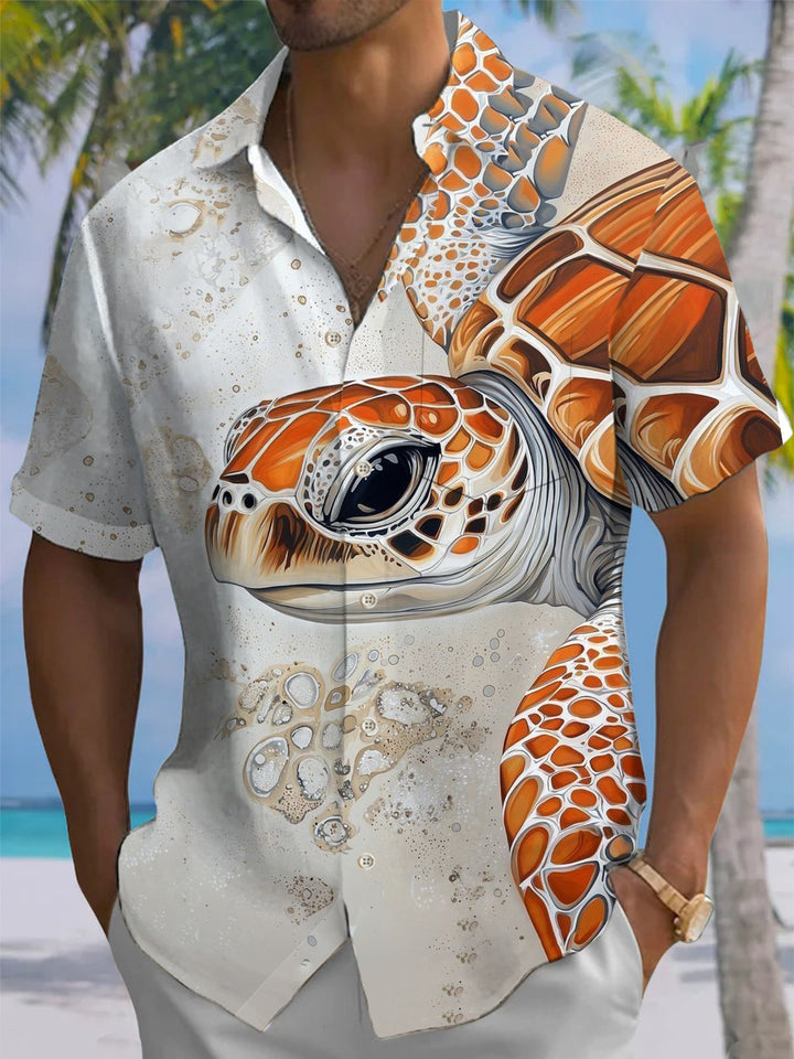 Alohadaddy® Casual Turtle Print Pocket Elastic Button Men&