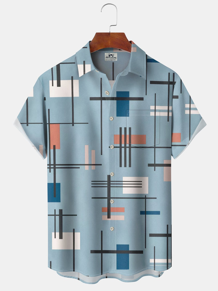 Alohadaddy® Casual Striped Geometric Print Pockets Elastic Button Men&
