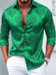 Alohadaddy® Vintage Palace Jacquard Print Elastic Button Men's Long Sleeve Shirt Big & Tall