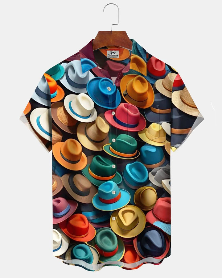 Alohadaddy® Vintage Stacked Hat Print Art Pockets Buttons Elastic Men&