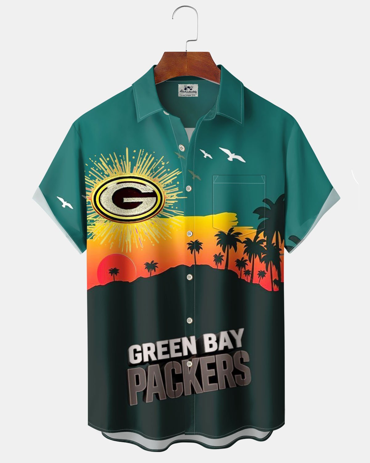 Alohadaddy® Hawaiian Beach Vacation Rugby Print Art Pocket Stretch Men's Short Sleeve Shirt Big & Tall