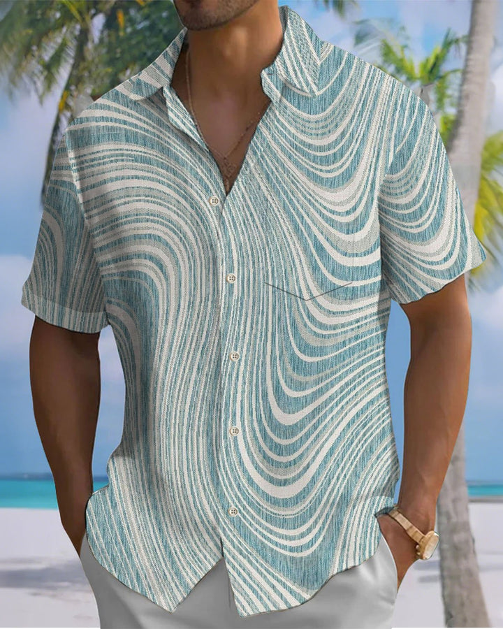 Alohadaddy® Casual Striped Print Art Button-Down Cardigan with Pockets Men&