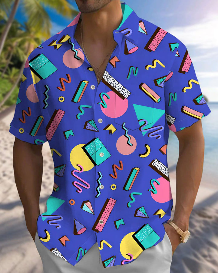 Alohadaddy® Casual Geometric Print Art Button Pocket Cardigan Men&