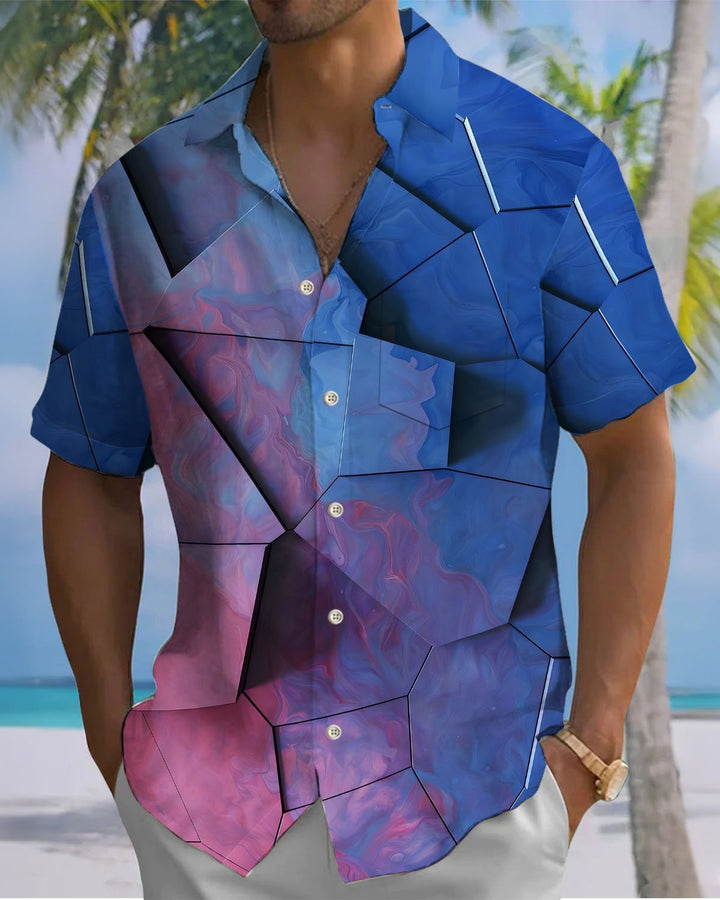 Alohadaddy® Casual Geometric Print Art Button Pocket Cardigan Men&