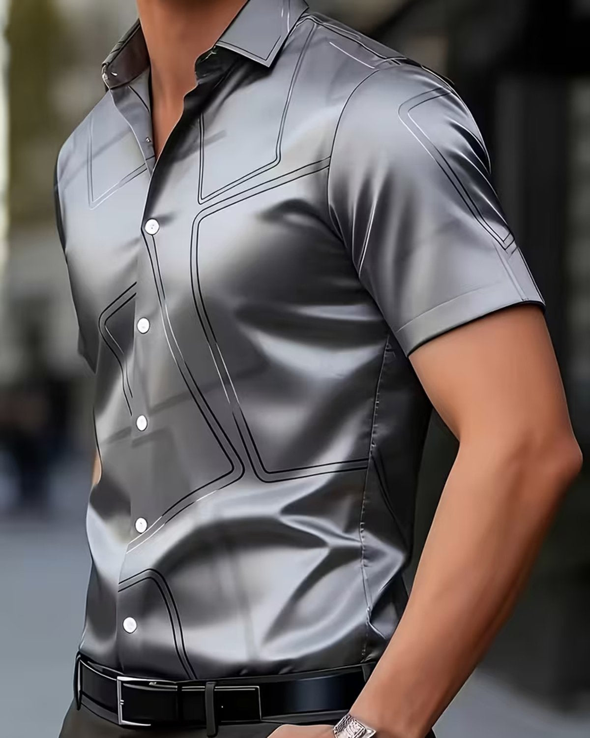 Alohadaddy® Work Geometric Print Art Button Pocket Cardigan Men's Short Sleeve Shirt Big & Tall