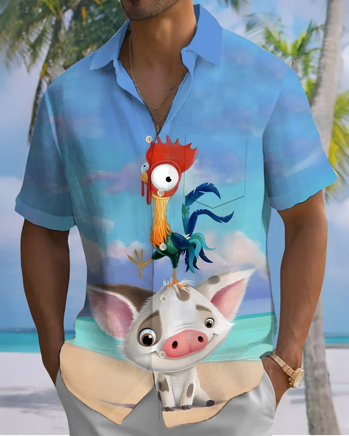 Alohadaddy® Hawaiian Moana Print Art Button Pocket Cardigan Men&