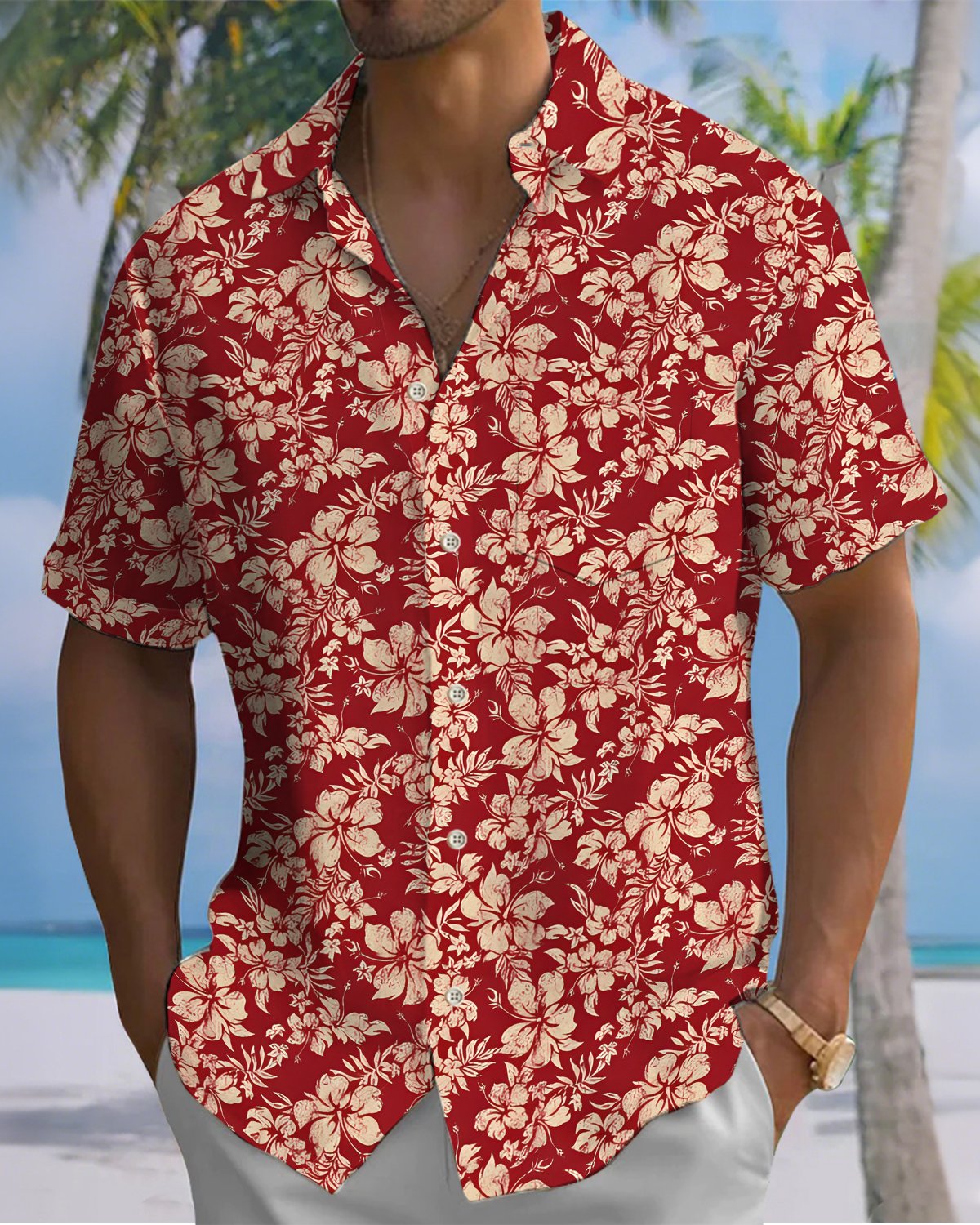 Alohadaddy® Hawaiian Floral Print Art Button Pocket Cardigan Men's Short Sleeve Shirt Big & Tall