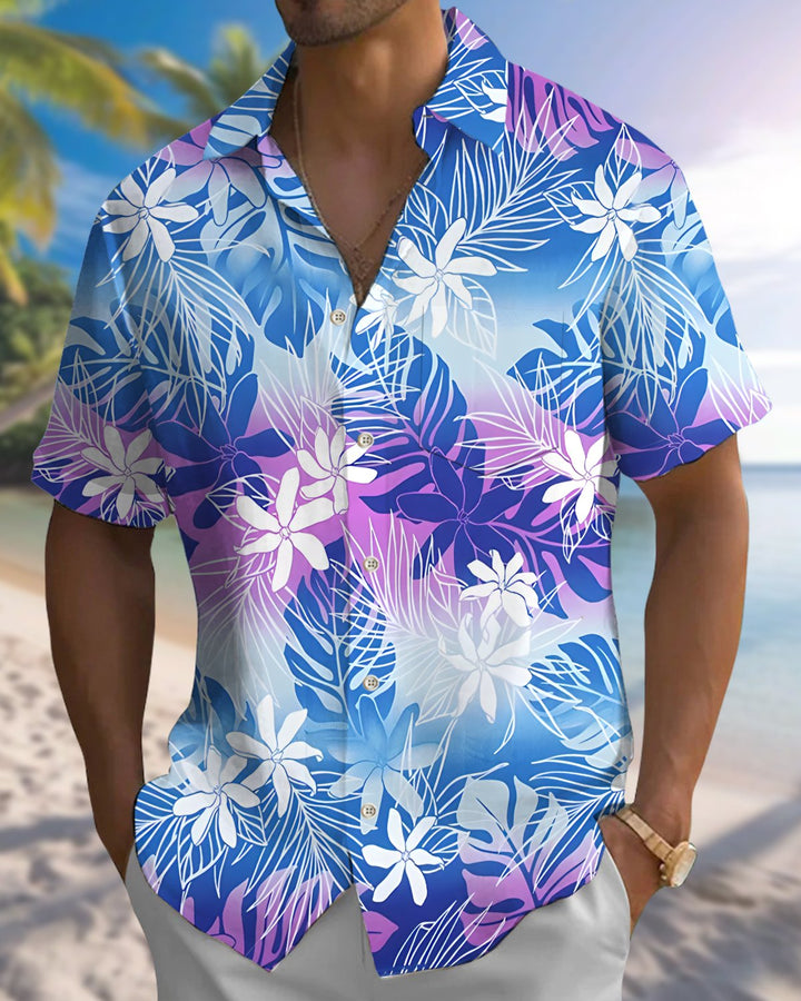 Alohadaddy® Hawaiian Palm Tree Print Art Button Pocket Cardigan Men&