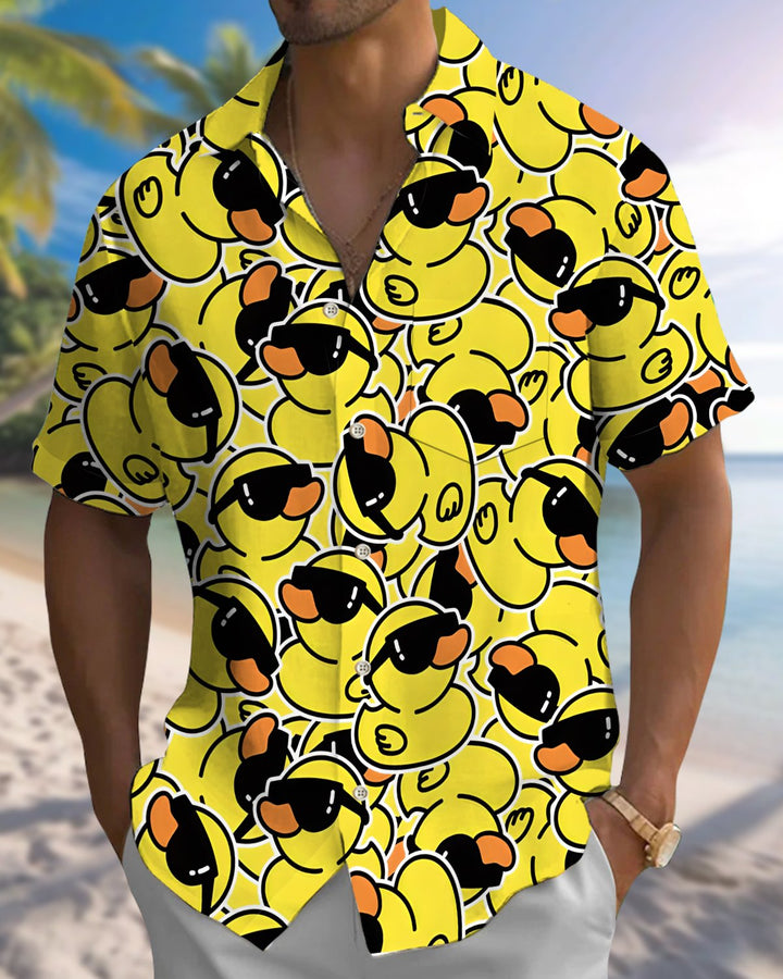 Alohadaddy® Casual Duck Print Art Button Pocket Cardigan Men&