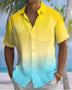 Alohadaddy® Casual Gradient Print Art Button Pocket Cardigan Men's Short Sleeve Shirt