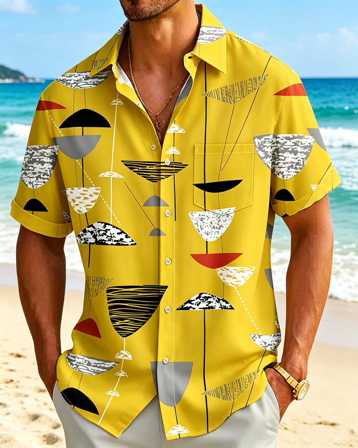 Alohadaddy® Casual Abstract Print Art Button Pocket Cardigan Men&