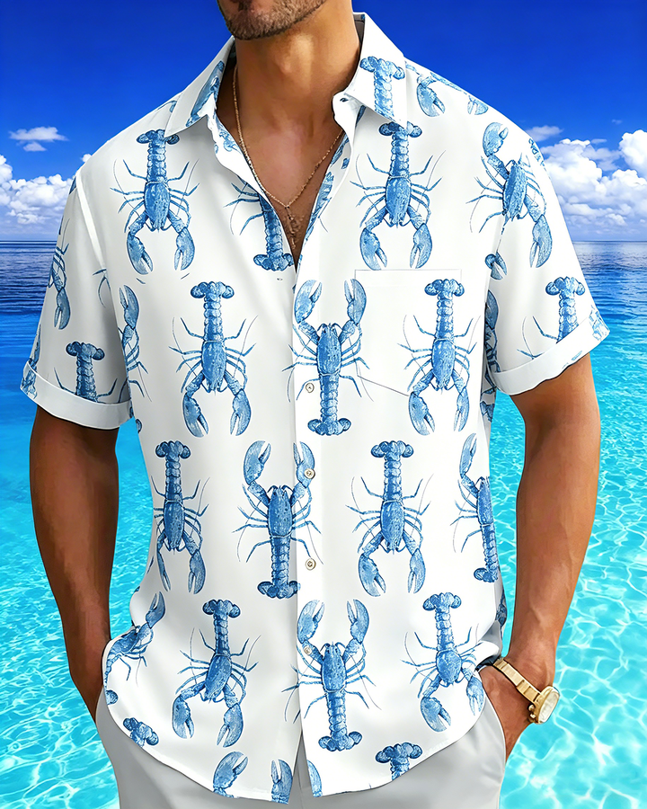 Alohadaddy® Casual Lobster Print Art Button Pocket Cardigan Men&