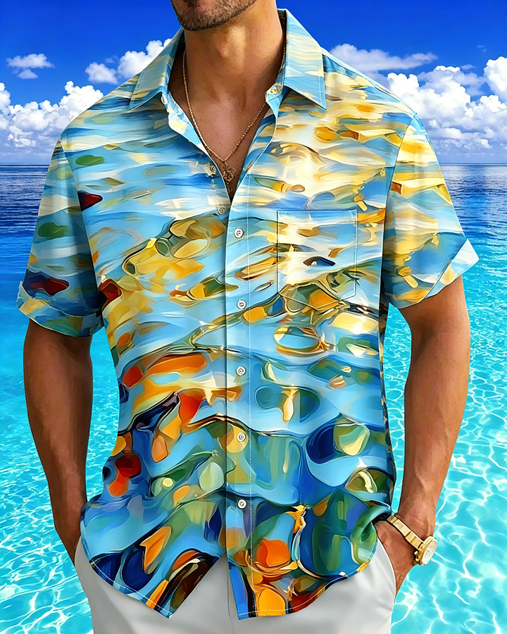 Alohadaddy® Casual Abstract Print Art Button Pocket Cardigan Men&