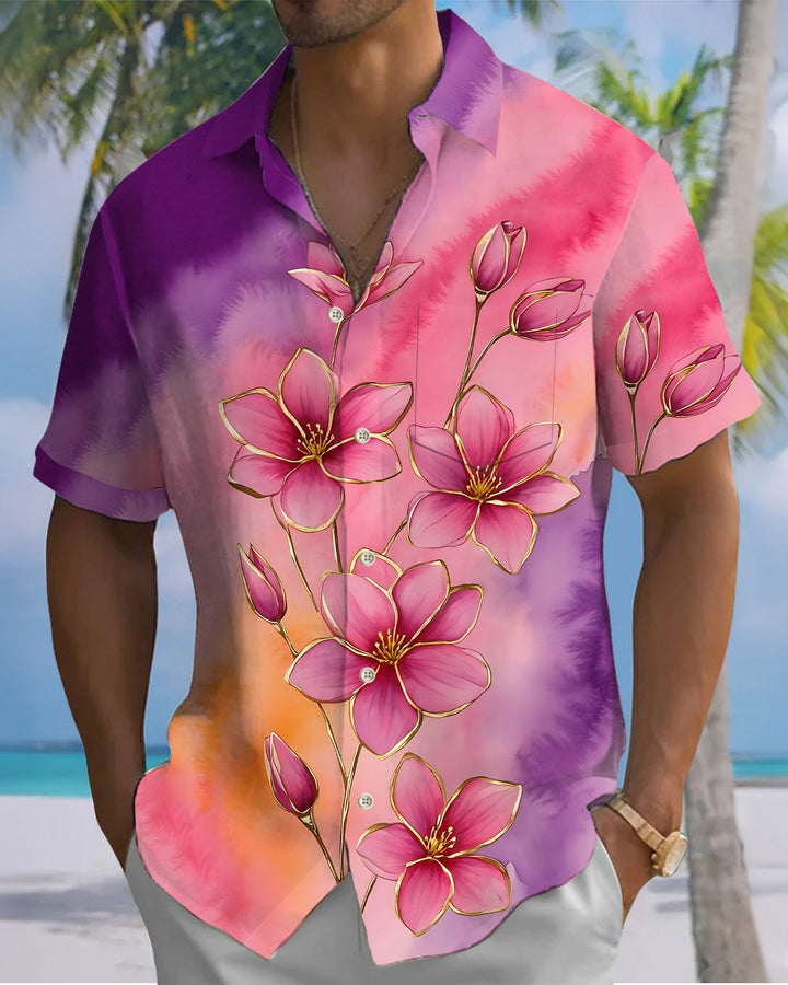 Alohadaddy® Hawaiian Floral Print Art Button Pocket Men&