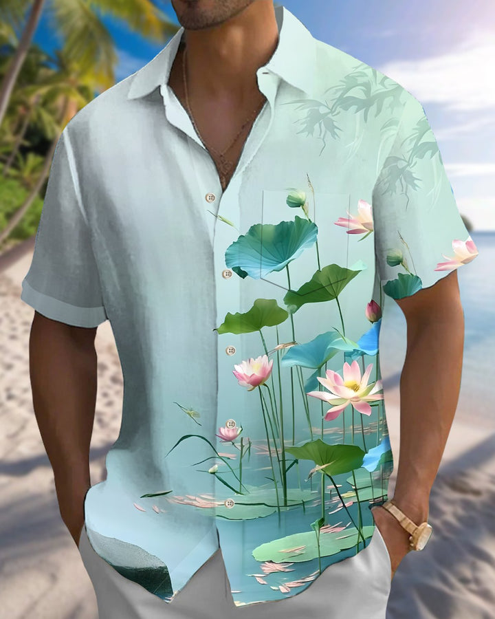 Alohadaddy® Casual Lotus Print Art Button Pocket Cardigan Men&