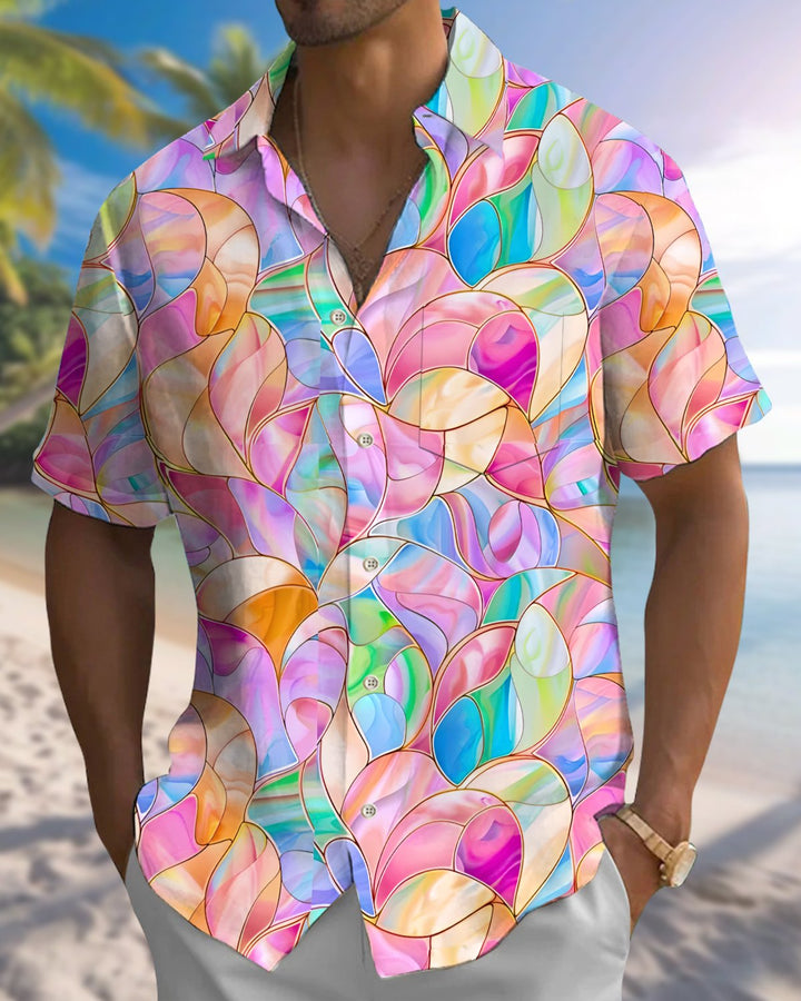 Alohadaddy® Hawaiian Colorful Geometric Print Art Button Pocket Cardigan Men&