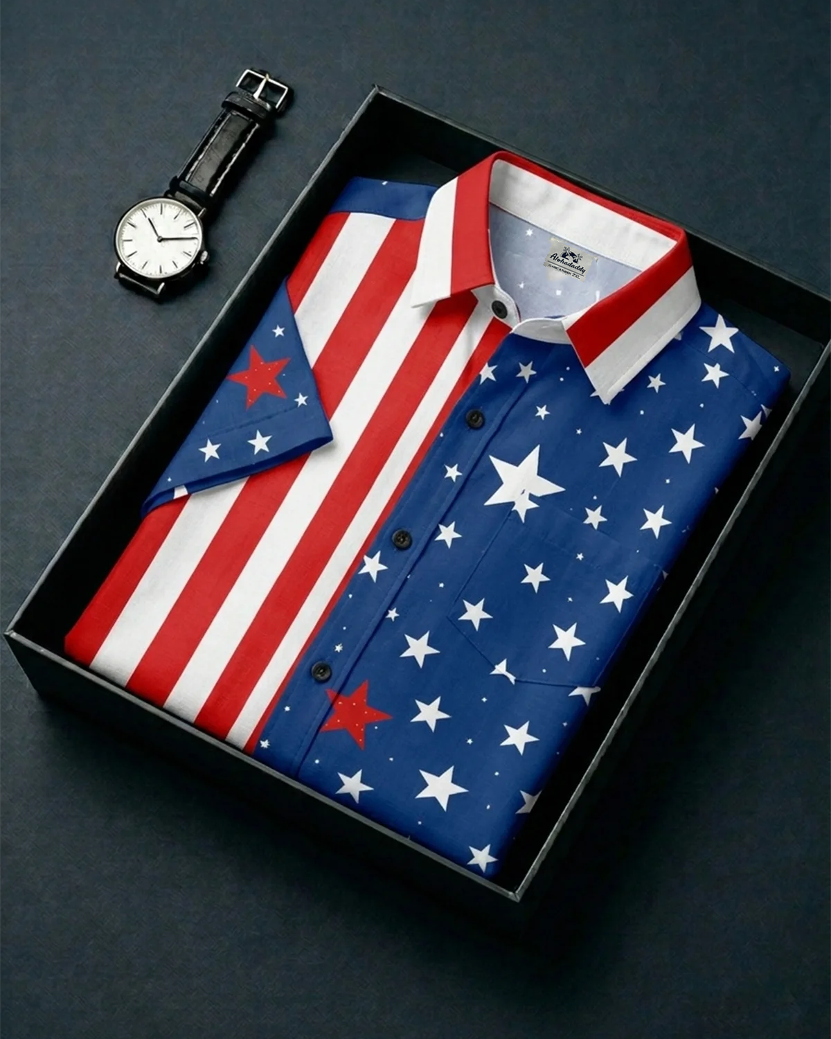 Alohadaddy® Vintage Flag Print Art Button Pocket Cardigan Men's Short Sleeve Shirt