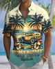 Alohadaddy® Men's Short-Sleeve Button-Down Shirt with Palm Tree Print and Chest Pocket