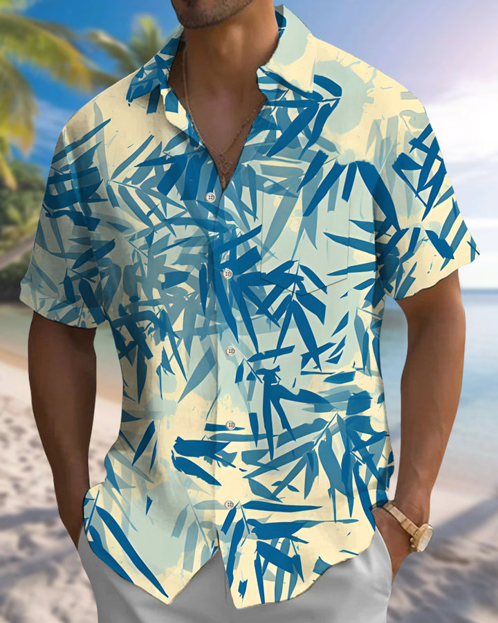 Alohadaddy® Hawaiian Bamboo Print Art Button Pocket Cardigan Men&