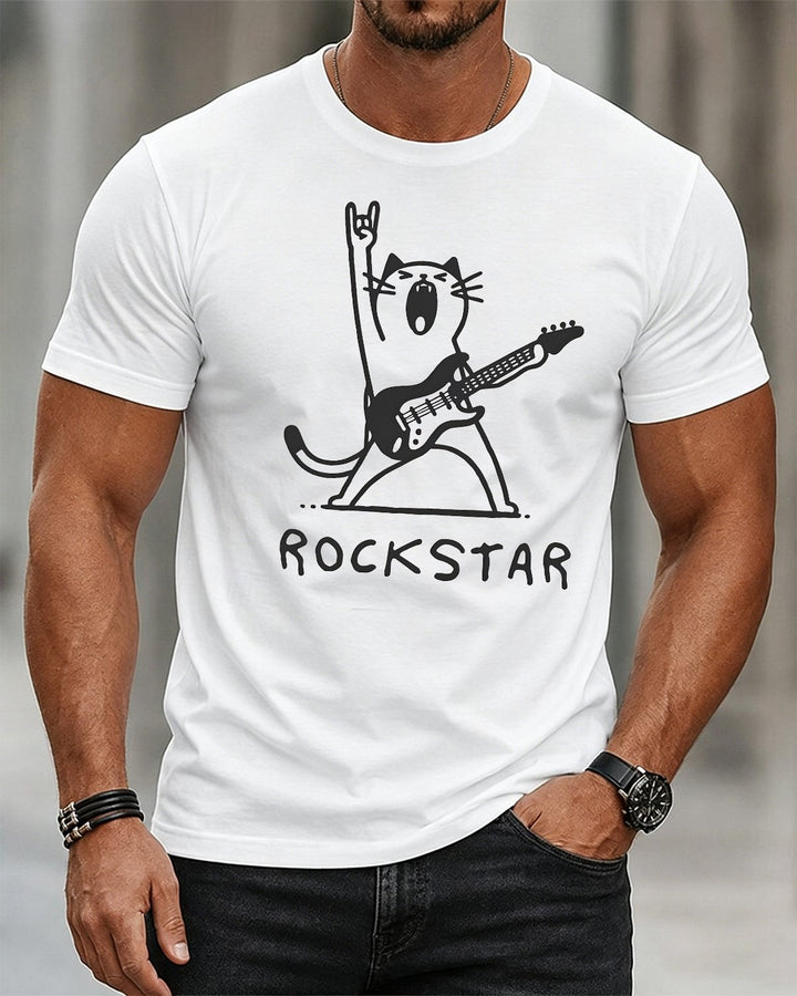 Alohadaddy® Casual Short-Sleeve T-Shirt Guitar-Playing Cat Design
