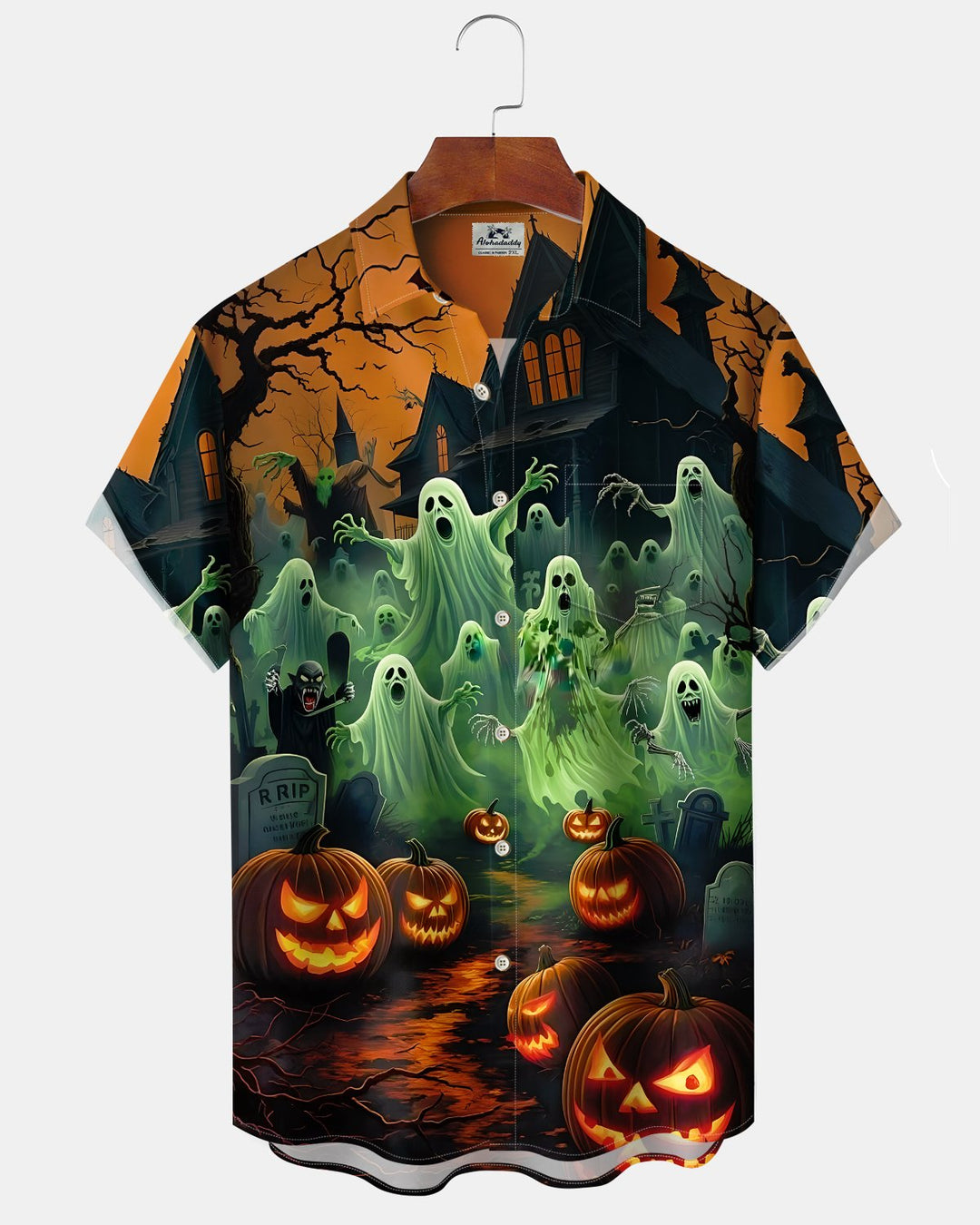 Alohadaddy® Holiday Halloween Graphic Print Button-Down Pocket Cardigan-Style Men&