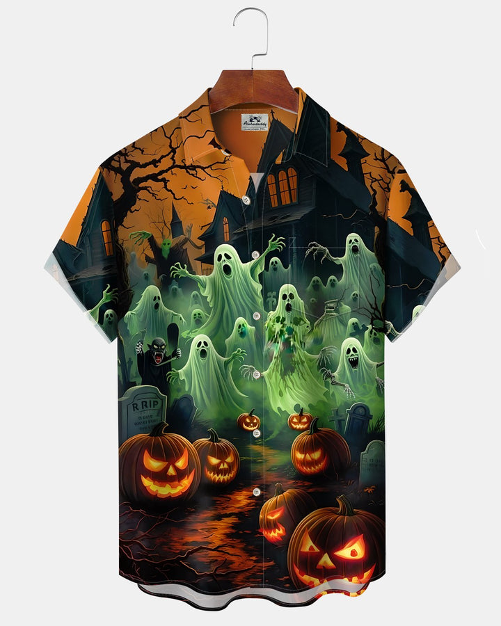 Alohadaddy® Holiday Halloween Graphic Print Button-Down Pocket Cardigan-Style Men&