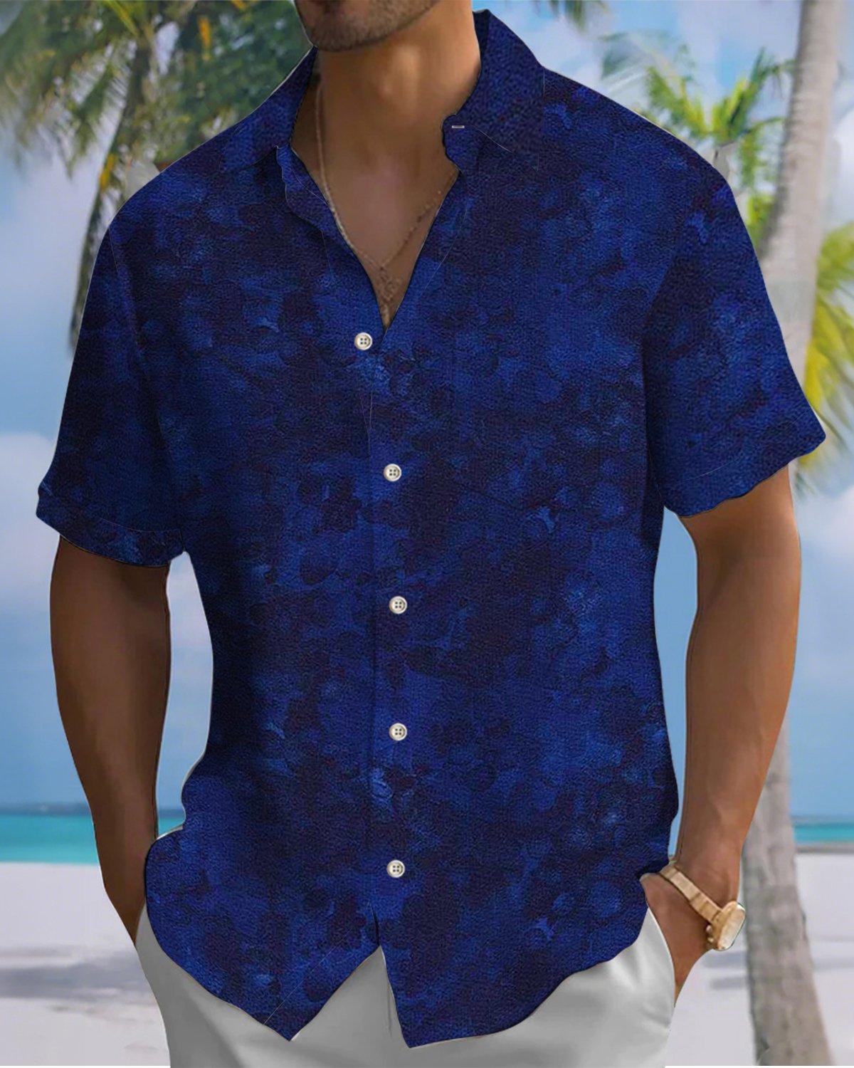 Alohadaddy® Men's Short-Sleeve Button-Down Shirt Casual Abstract Art Print with Pocket