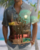 Alohadaddy® Men's Short-Sleeve Button-Down Shirt Vintage Cactus & Starry Sky Print with Pocket