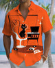 Alohadaddy® Men's Short-Sleeve Button-Down Shirt  Vintage-Style Music-Loving Cat Graphic Print with Pocket