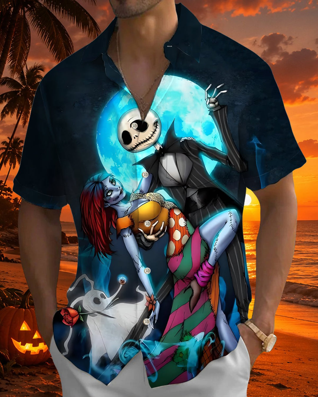Alohadaddy® Holiday Halloween Graphic Print Button-Down Pocket Cardigan-Style Men&