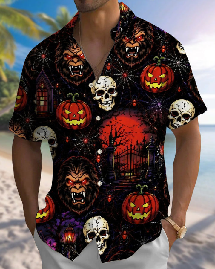 Alohadaddy® Holiday Halloween Graphic Print Button-Down Pocket Cardigan-Style Men&