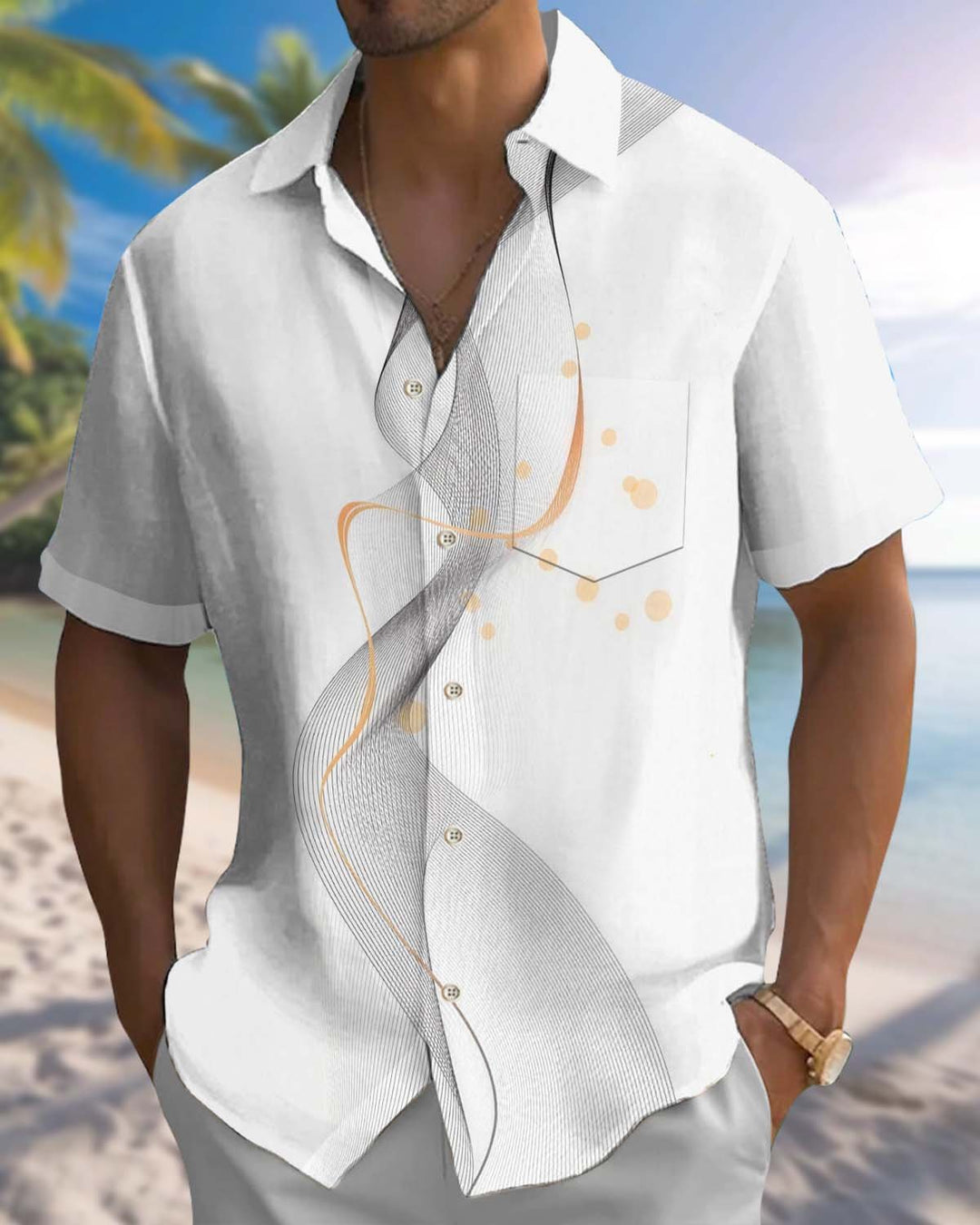 Alohadaddy® Men’s Short-Sleeve Button-Down Shirt  Casual Abstract Art Print with Pocket