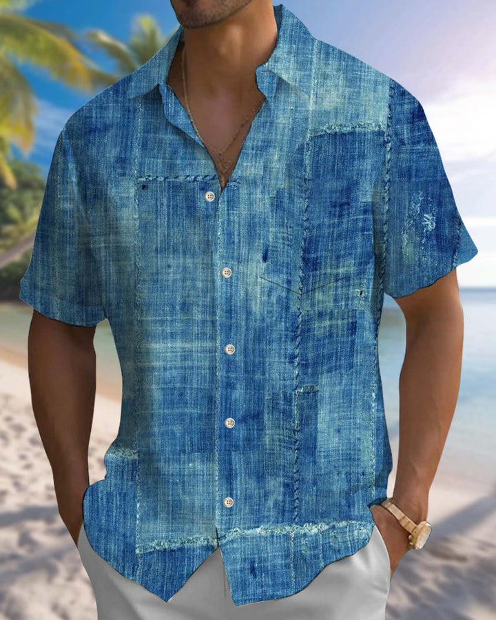 Alohadaddy® Men’s Short-Sleeve Button-Down Shirt with Pocket  Vintage Abstract Print
