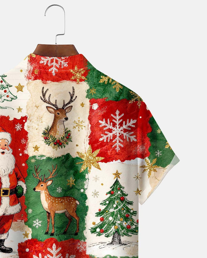 Alohadaddy® Men’s Short-Sleeve Button-Down Shirt  Holiday/Christmas Graphic Print with Pocket